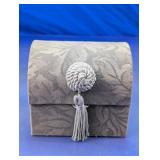 Damask Fabric Domed Trinket Box with Tassel