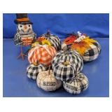 Plaid Fabric Pumpkin & Autumn Bird Decor Set