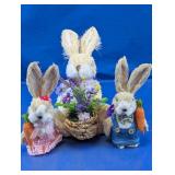 Straw Easter Bunny Figurines & Centerpiece Trio