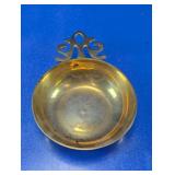 Brass Porringer Bowl With Scroll Handle