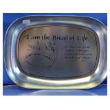 Vtg. Metal Bread of Life Scripture Serving Tray
