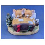 Mice in Bed Christmas Porcelain Figurine with Box