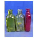 Green Apothecary & Pink Embossed Glass Bottles