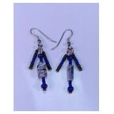 Blue Beaded Dangle Earrings with Stone Beads