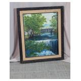 Framed Waterfall Landscape Oil Painting