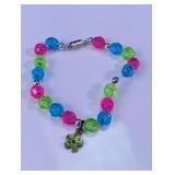 Colorful Beaded Flower Charm Bracelet