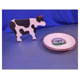 Vtg. Century Stoneware Plate & Wood Decor Duo