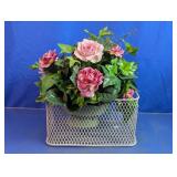 Artificial Rose Arrangement in Metal Basket