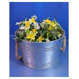 Galvanized Tin Planter With Floral Arrangement