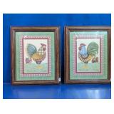 Framed Rooster Print Pair