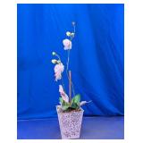 Faux Orchid Floral Arrangement Planter