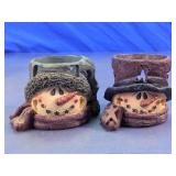 Snowman Wooden Tealight Holder Pair