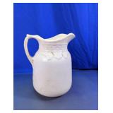Vintage White Ceramic Embossed Water Pitcher