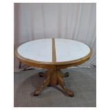 Solid Oak Tile Top Pedestal Dining Table