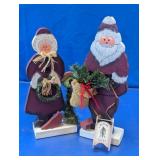 Wooden Santa & Mrs. Claus Figurines Set