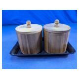Wood Canister Set With Metal Tray