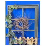 Rustic Wooden Window Frame Decor with Wreath