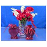 Heart Glass Vases & Floral Arrangement Set