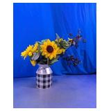 Sunflower Floral Arrangement in Check Vase