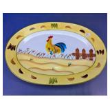Hand-Painted Rooster Oval Serving Platter