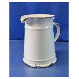 White Ceramic Pitcher with Blue Trim