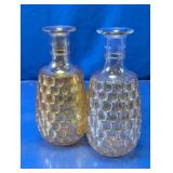 Amber Hobnail Glass Bottle Vase Pair