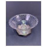 Iridescent Etched Glass Pedestal Bowl