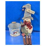Snowman Decor & Metal Bucket Holiday Lot