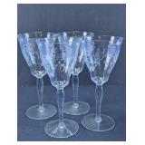 Vintage Etched Crystal Wine Glasses Set