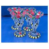 Hand Painted Glass Pedestal Vases Set