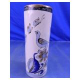 Bird Floral Cylinder Art Glass Vase