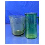 Vintage Green Glass Pitchers Serving Lot