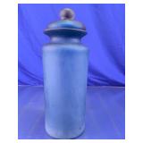 Blue Frosted Lidded Glass Apothecary Jar