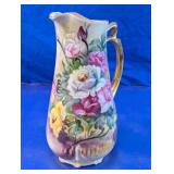 Hand Painted Floral Ceramic Pitcher Vase