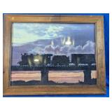 Framed Silhouette Steam Train Landscape Art Print