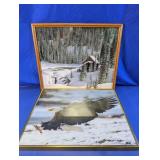 Framed Winter Scene & Bald Eagle Prints