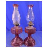Vintage Plum Glass Kerosene Lamps Duo