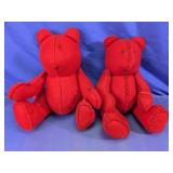 Vintage Handmade Red Felt Teddy Bears Duo