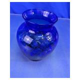 Blue Glass Floral Vase with Glass Gems