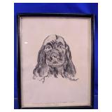 Framed Vintage Cocker Spaniel Sketch Art
