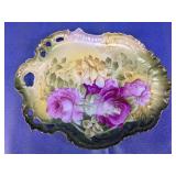 German Porcelain Hand Painted Rose Serving Tray