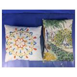Peacock & Floral Embroidered Throw Pillow Pair