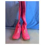 Pink Patent Knee-High Heeled Boots Pair