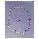 Purple Glass Bead & Disc Necklace & Earrings Set