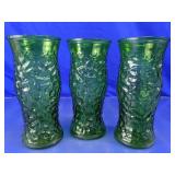Vintage Green Crinkled Glass Vases Trio