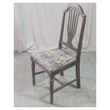 Vintage Wooden Dining Chair w/Floral Upholstery
