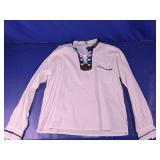 Lace-Up Woven Trim Pullover Shirt Large