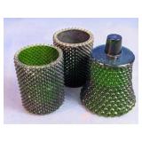 Vintage Green Glass Candle Holder Trio