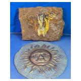 Vtg. Horse Stone Art & Celestial Sun Plaque Duo
