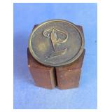 Vintage Eringer Co. Walnut Initial P Paperweight